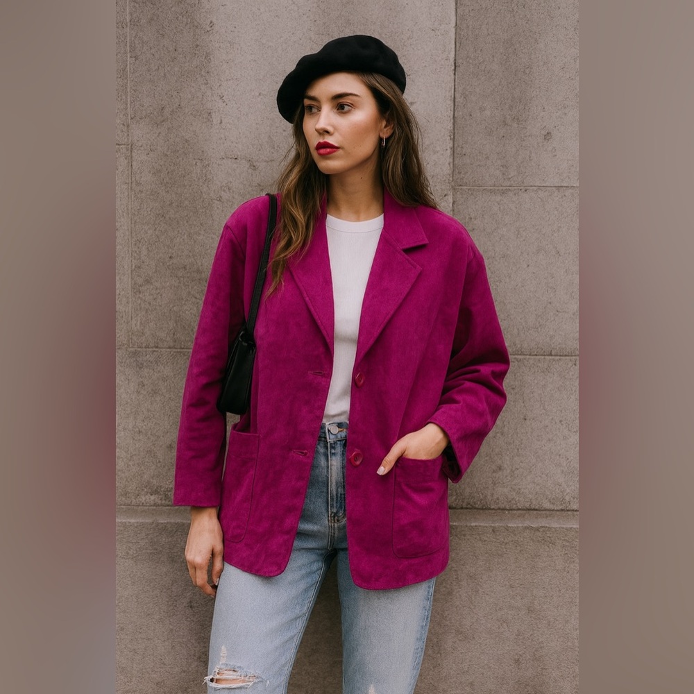 Samuel Robert by Peter Hatsi Androu Vintage Magenta Suede Sz 10 Blazer